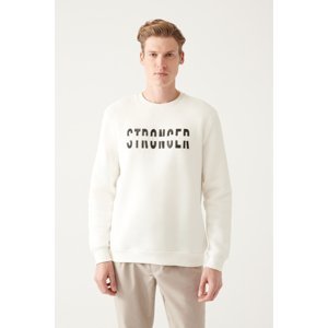 Avva Men's White Crew Neck 3 Thread Fleece Printed Regular Fit Sweatshirt
