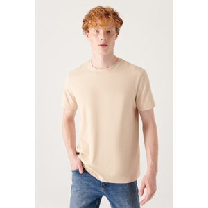 Avva Men's Beige 100% Cotton Breathable Crew Neck Regular Fit T-shirt