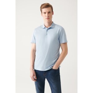 Avva Men's Light Blue 100% Cotton Standard Fit Normal Cut 3 Button Roll-Up Polo T-shirt