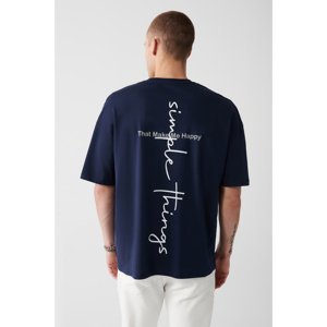 Avva Men's Navy Blue Oversize 100% Cotton Crew Neck Back Printed Oversize T-shirt
