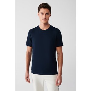 Avva Men's Navy Blue Crew Neck Printed Soft Touch Standard Fit Regular Cut T-shirt