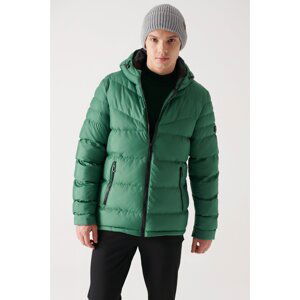 Avva Men's Green Puffer Jacket Water Repellent Windproof Quilted Hooded Comfort Fit