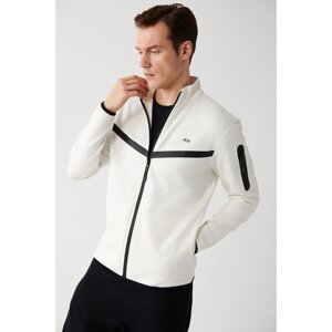 Avva Men's Ecru Interlock Fabric Stand Collar Printed Standard Fit Regular Cut Sweatshirt