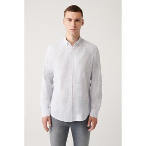 Avva Men's White Striped Button-Up Collar Shirt