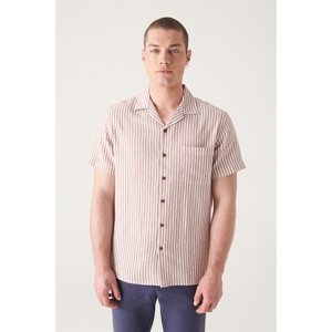 Avva Men's Mink Striped Linen Shirt