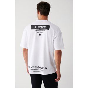 Avva Men's White Oversize 100% Cotton Crew Neck Front And Back Printed T-shirt