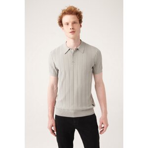 Avva Men's Gray Polo Neck Roving Knit Detailed Ribbed Slim Fit Slim Fit Knitwear T-shirt