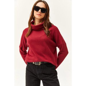 Olalook Women's Burgundy Degajee Collar Ragged Loose Blouse