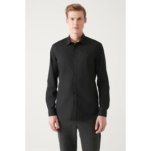 Avva Men's Black Buttoned Collar 100% Cotton Slim Fit Slim Fit Shirt