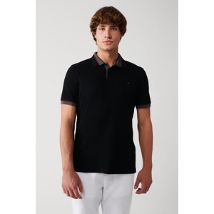 Avva Men's Black Collar Striped 100% Cotton Standard Fit Normal Cut 2 Buttons Polo Neck T-Shirt