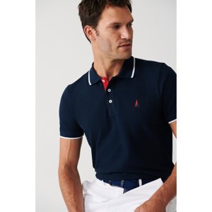 Avva Men's Navy Blue 100% Cotton Marine Printed Standard Fit Normal Cut Polo Neck T-shirt