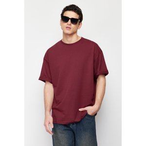 Trendyol Burgundy Oversize/Wide-Fit Basic 100% Cotton T-Shirt