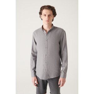 Avva Men's Anthracite 100% Linen Buttoned Collar Comfort Fit Comfy Cut Shirt