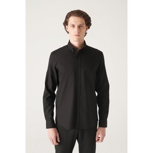 Avva Men's Black Oxford 100% Cotton Buttoned Collar Regular Fit Shirt