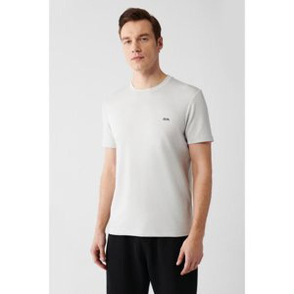 Avva Men's Gray Non Ironing Back Printed Soft Touch Standard Fit Regular Cut T-shirt