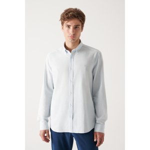 Avva Men's Light Blue Button Collar Comfort Fit Relaxed Cut 100% Cotton Linen Textured Shirt