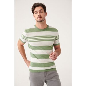 Avva Men's Aquatic Green Crew Neck Ribbed Striped Slim Fit Slim Fit Sweater T-shirt