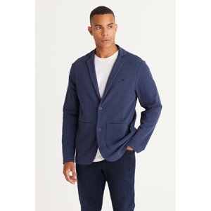 AC&Co / Altınyıldız Classics Men's Navy Blue Standard Fit Normal Cut Shirt Collar Cotton Knitted Blazer Jacket