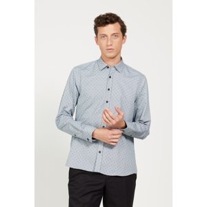 ALTINYILDIZ CLASSICS Men's Grey-White Slim Fit Slim Fit Hidden Button Collar Cotton Shirt