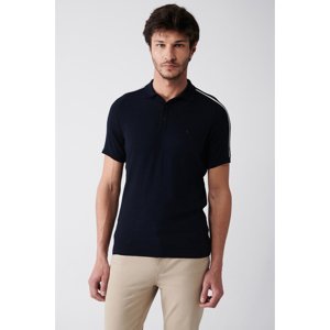 Avva Men's Navy Blue Polo Neck Stripe Detailed Shoulder Ribbed Standard Fit Regular Cut Knitwear T-shirt