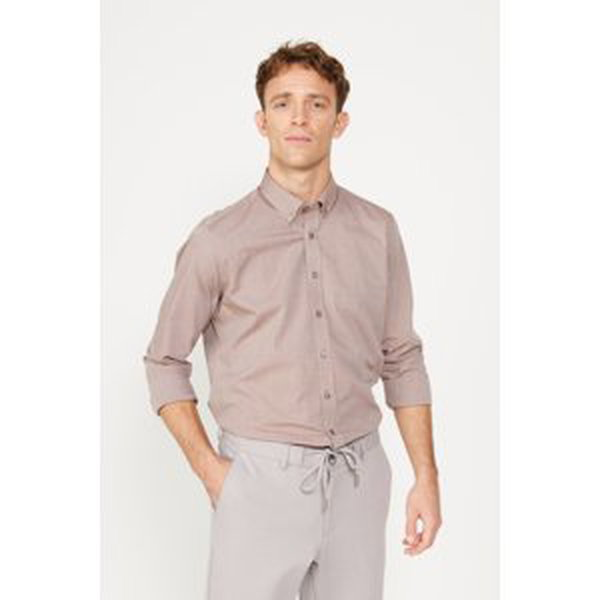 ALTINYILDIZ CLASSICS Men's Brown Slim Fit Slim Fit Buttoned Collar Patterned Shirt