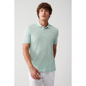 Avva Men's Mint Green 100% Cotton 3-Button Polo Neck Ribbed Standard Fit Regular Fit T-shirt
