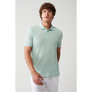 Avva Men's Mint Green 100% Cotton 3-Button Polo Neck Ribbed Standard Fit Regular Fit T-shirt