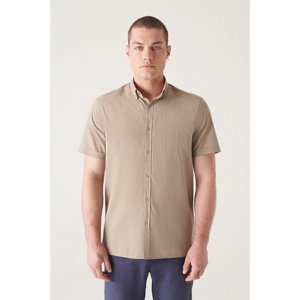 Avva Men's Mink Buttoned Collar 100% Cotton Thin Short Sleeve Regular Fit Shirt