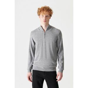 Avva Men's Gray Knitwear Sweater Zippered Stand Collar Non-Pilling Regular Fit