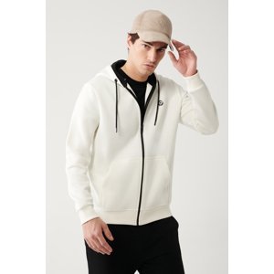 Avva White Unisex Sweatshirt Hooded Collar with Fleece Inside 3 Thread Zipper Regular Fit