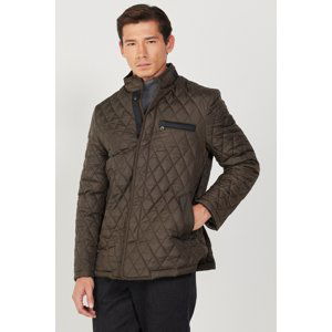 ALTINYILDIZ CLASSICS Men's Khaki Standard Fit Regular Fit High Neck Quilted Patterned Overcoat