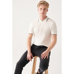 Avva Men's White Polo Neck Textured Ribbed Standard Fit Regular Cut Knitwear T-shirt