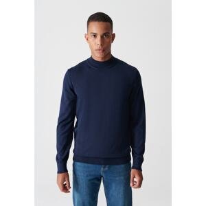Avva Men's Navy Blue Half Turtleneck Plain Sweater