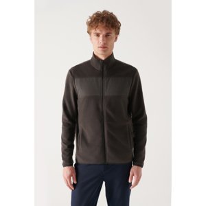 Avva Men's Anthracite Stand Collar Parachute Fabric Detailed Zippered Standard Fit Regular Cut Fleece Cardigan