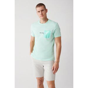 Avva Men's Mint Green 100% Cotton Crew Neck Pocket Printed Standard Fit Regular Fit T-shirt