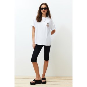 Trendyol White 100% Cotton Oversize/Wide-Fit Back and Front Printed Knitted T-Shirt