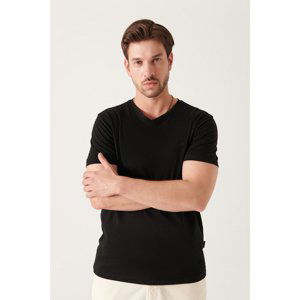 Avva Men's Black Ultrasoft V Neck Plain Standard Fit Normal Cut Modal T-shirt