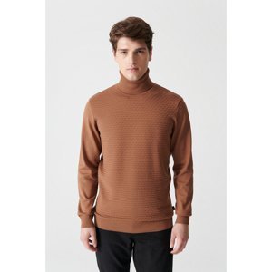 Avva Men's Camel Turtleneck Jacquard Sweater
