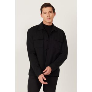 AC&Co / Altınyıldız Classics Men's Black Oversize Fit Loose Cut Classic Collar Cotton Patterned Shirt Jacket
