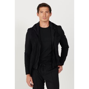 ALTINYILDIZ CLASSICS Men's Black Slim Fit Slim-Fit Mono Collar Cotton Patterned Blazer Jacket