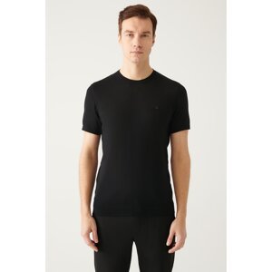 Avva Men's Black Crew Neck Regular Fit Ribbed Knitwear T-shirt