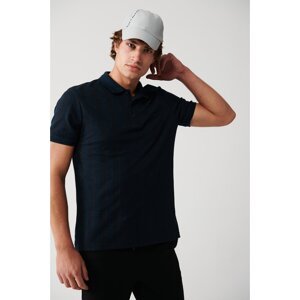 Avva Men's Navy Blue 100% Cotton Polo Neck Ribbed Standard Fit Regular Cut T-shirt