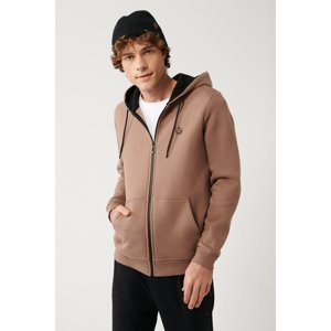 Avva Light Brown Unisex Sweatshirt Hooded Inner Collar Fleece 3 Thread Zipper Regular Fit