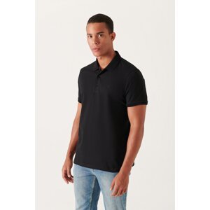 Avva Men's Black 100% Egyptian Cotton Standard Fit Normal Cut 3 Button Polo Neck T-shirt