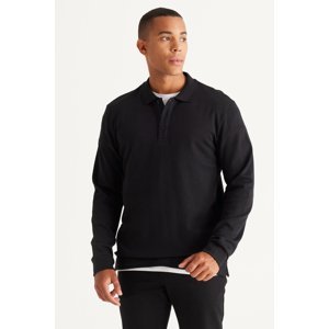 ALTINYILDIZ CLASSICS Men's Black 100% Cotton Slim Fit Slim Fit Polo Neck Sweatshirt