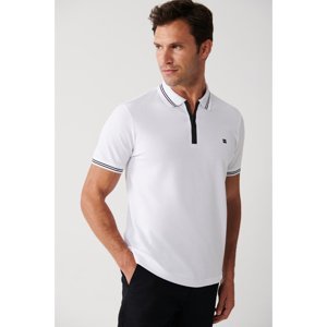 Avva Men's White 100% Cotton Zippered Standard Fit Regular Cut Polo Neck T-shirt