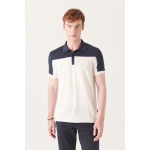 Avva Men's Navy Blue Polo Neck Paneled Short Sleeve T-shirt