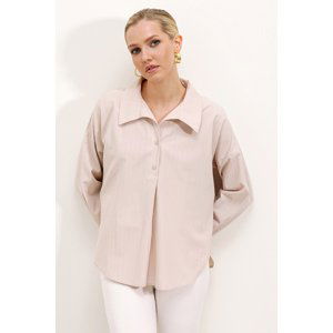 Bigdart 20215 Wide-Fit Striped Oversize Shirt - Beige