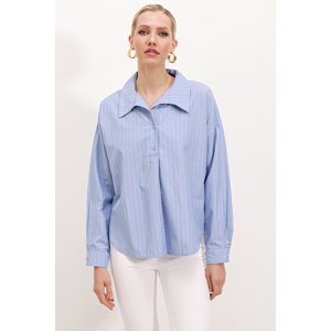 Bigdart 20215 Wide-Fit Striped Oversize Shirt - Blue