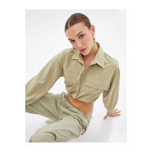 Koton Crop Parachute Shirt Elastic Waist Pocket Buttoned